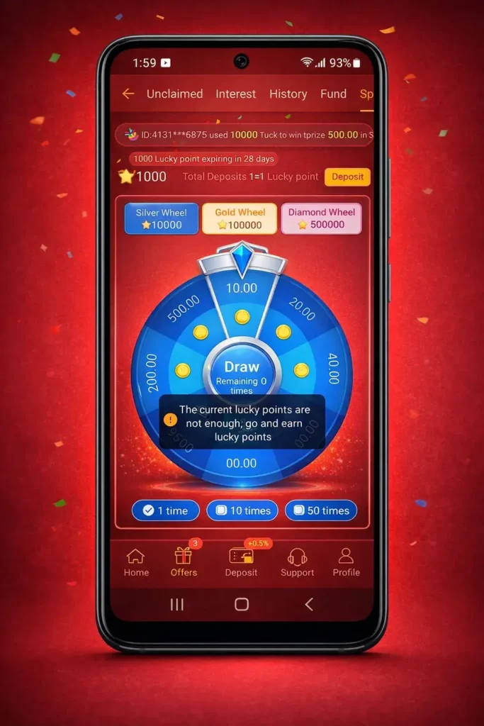 Home page 12 788WIN lucky draw screen showing spin wheel game with bonus rewards and earning options