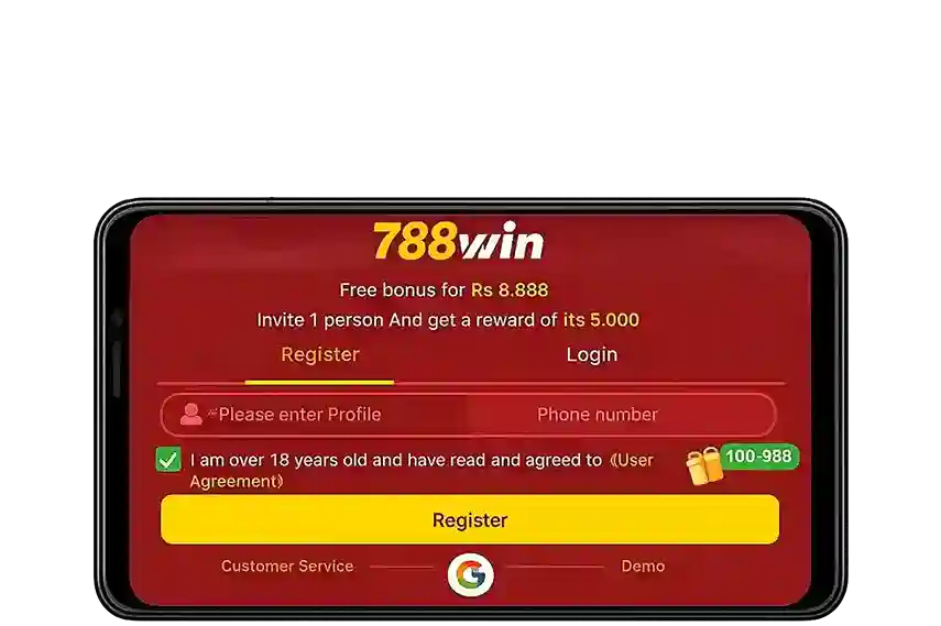 Home page 5 788WIN registration page showing signup form, invite bonus and free rewards for new users