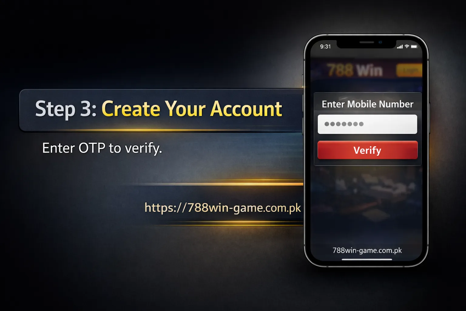 Enter mobile number and OTP verification on 788 Win iPhone registration screen