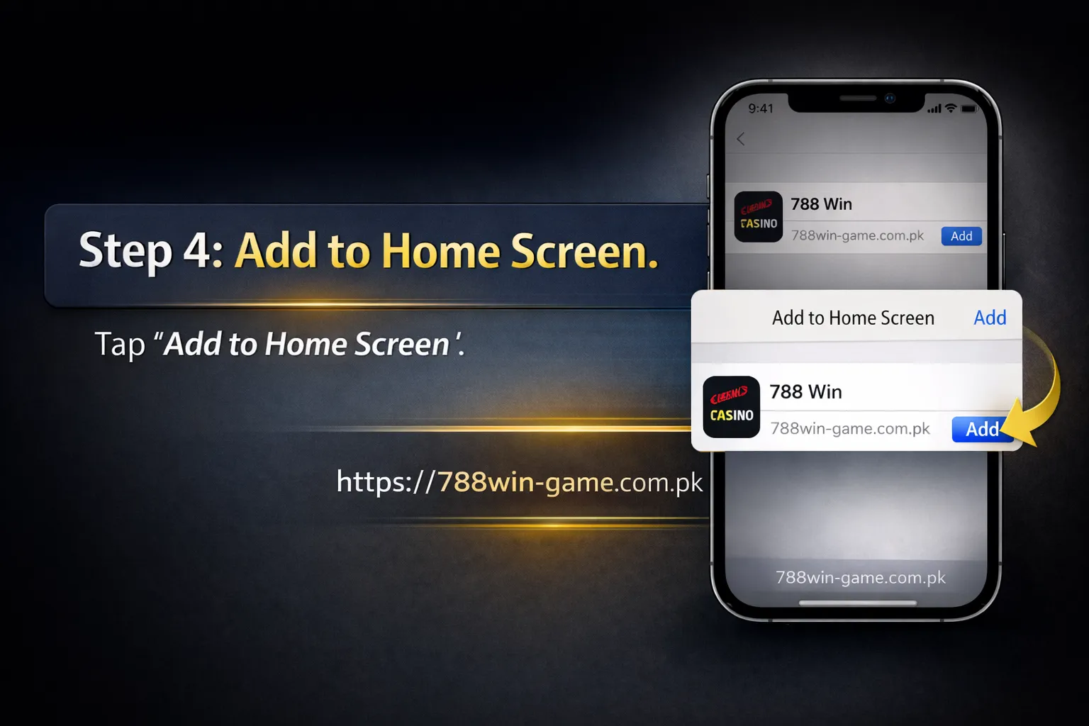 Add 788 Win website to iPhone home screen using Safari add to home screen option