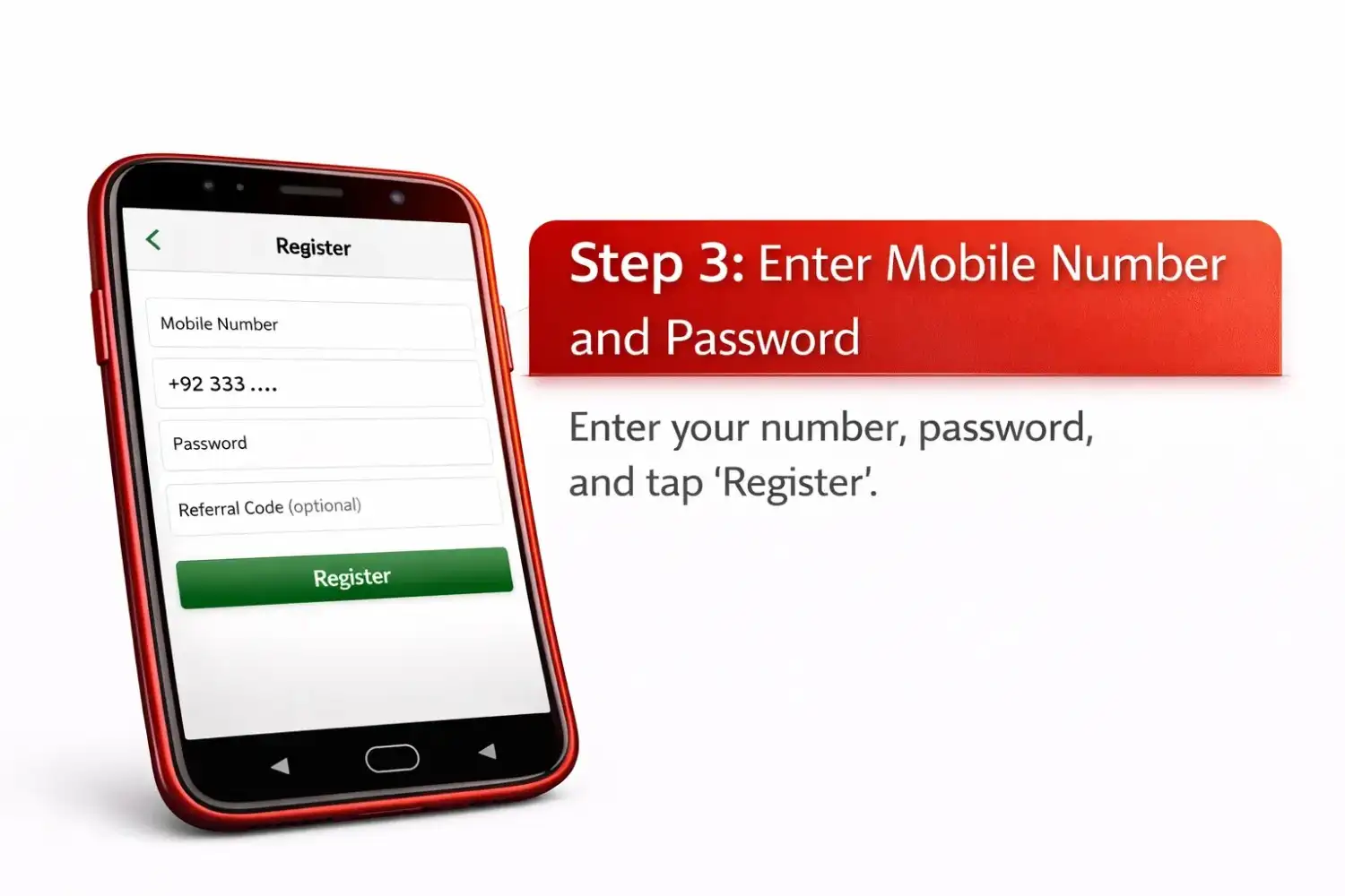 Enter Mobile Number and Password on 788 Win – Step 3 Registration Guide