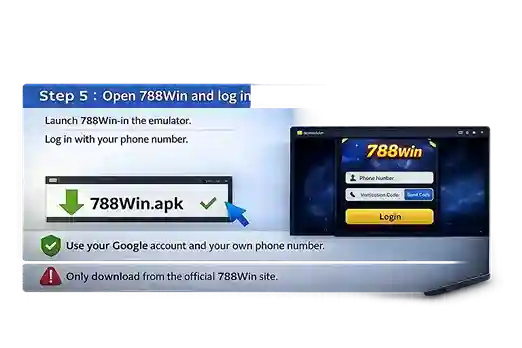 Open 788Win app and login using phone number inside Android emulator on PC